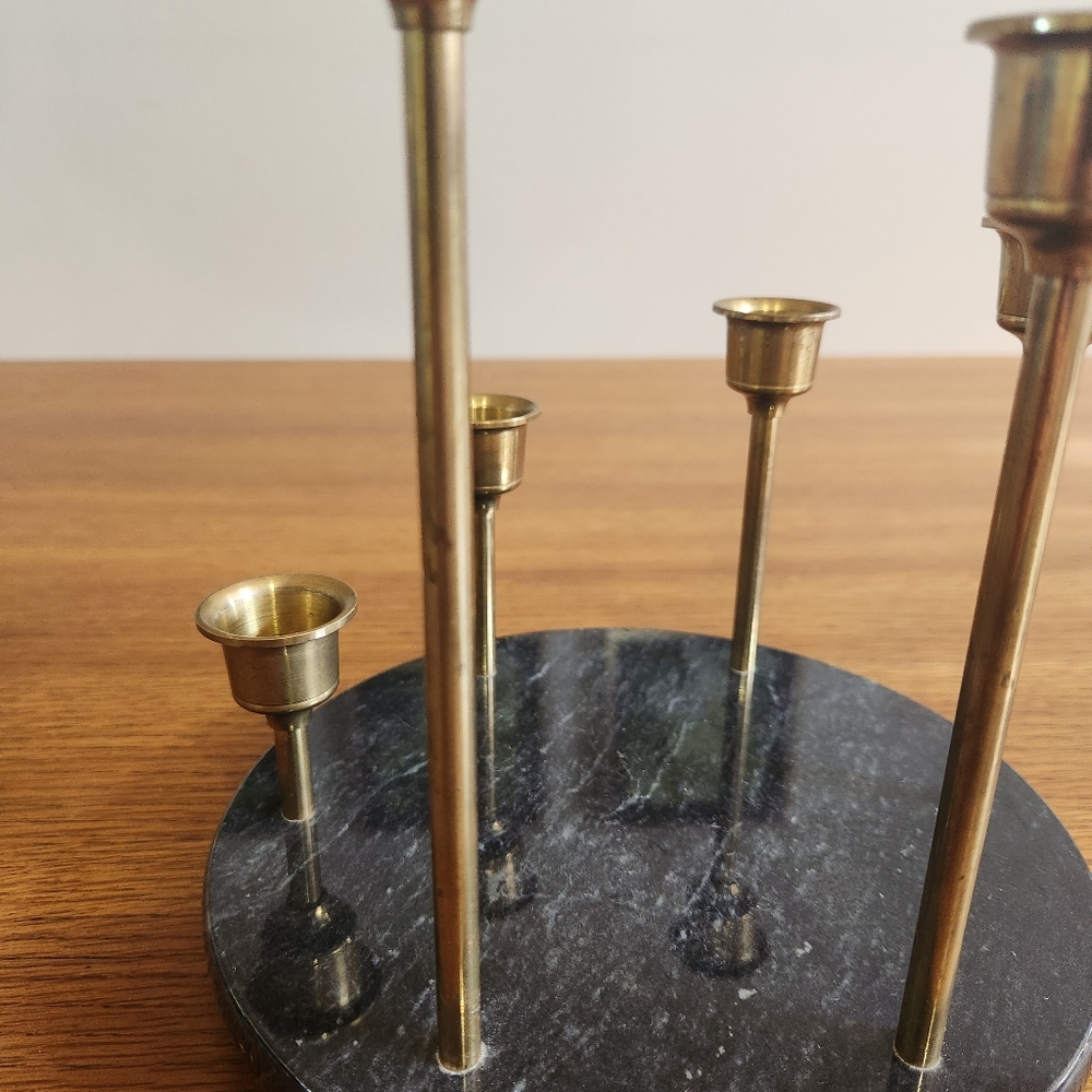 Vintage Himark Giftware Brass Graduated Candlestick Holders in Black Marble Base - Picture 9 of 11